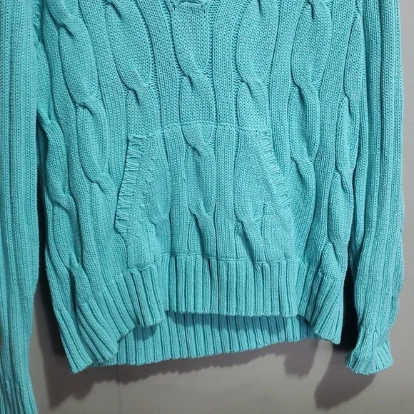 Teddi mint green hooded cable knit sweater size large - Picture 3 of 4